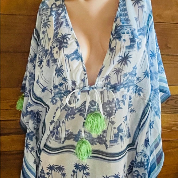 NWT Violet Sky Moroccan Travel Postcard Print Swimsuit Cover-Up Caftan M AS-IS - Picture 13 of 16